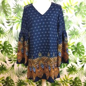 Charlotte Russe Paisley Bell Sleeved Midi Dress (Size: Small)